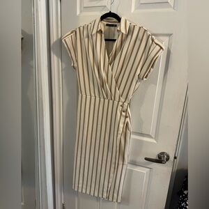Pinstripe wrap midi dress